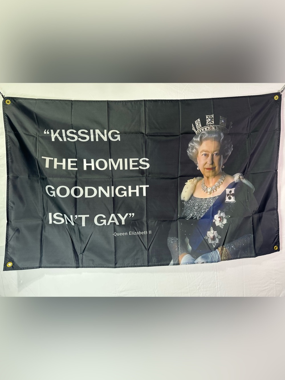Funny Queen Elizabeth Banner Tapestry 5x3Ft With 4 Grommets